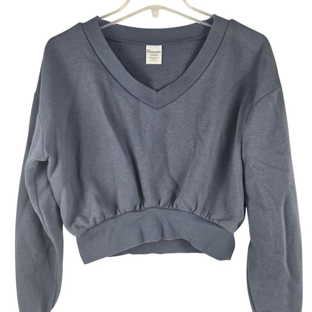 No Boundaries Sweatshirt V-Neck Cropped Boxy Slate Blue XXS 00 Pullover Fleece